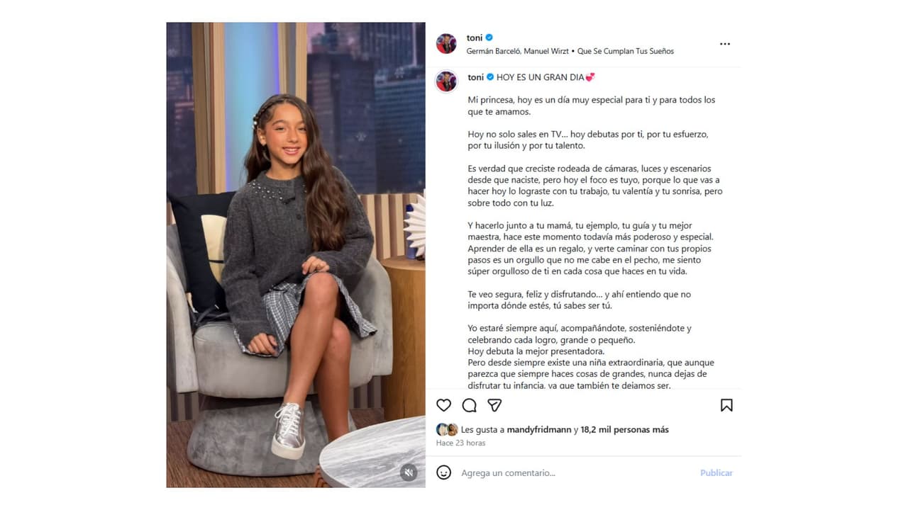 La carta de Toni Costa a su hija Alaïa por su debut como presentadora.