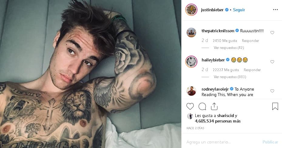 De acuerdo con Daily Mail, Hailey tiene un total de 
<b>19 tatuajes</b>, menos de la mitad de su esposo Justin Bieber, quien 
<b>lleva 56</b>, según el diario británico.