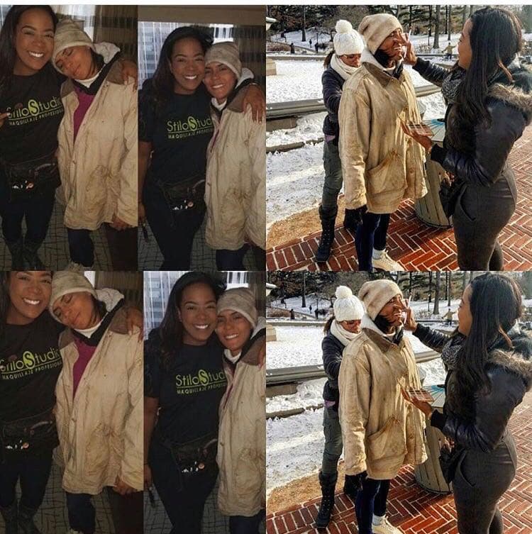 Minutos antes de grabar la última escena del día.