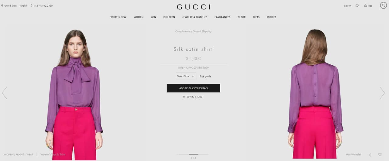 Así se muestra la blusa en el catálogo de Gucci.
<br>