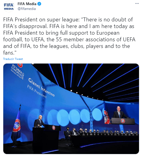 La FIFA está en completo desacuerdo y no reconoce la Super Liga Europea.