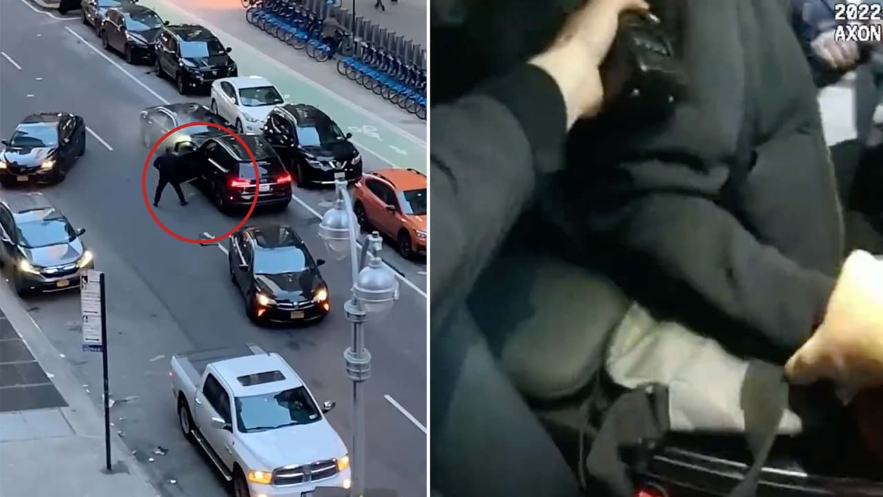 Desde las cámaras de los policías: el instante en el que un hombre roba un auto en Manhattan