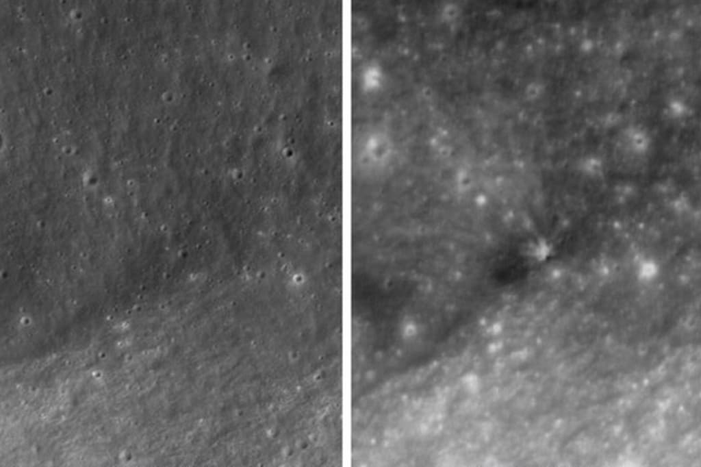 Un satélite lanzado desde Cabo Cañaveral registró el antes y después del impacto lunar.