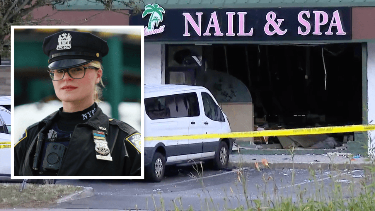Una oficial de policía muere en choque de un conductor ebrio contra un negocio en Long Island