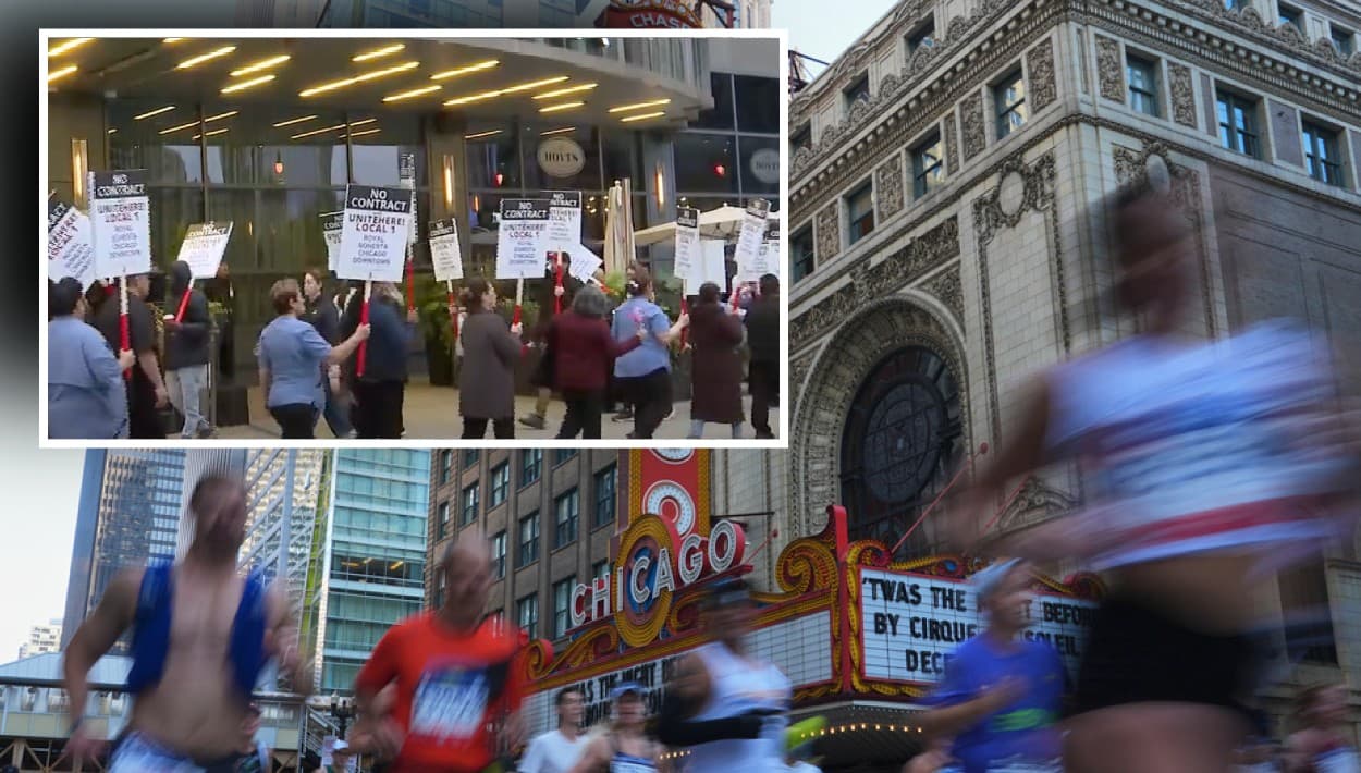 Trabajadores comienzan la huelga en 6 hoteles poco antes del Maratón de Chicago
