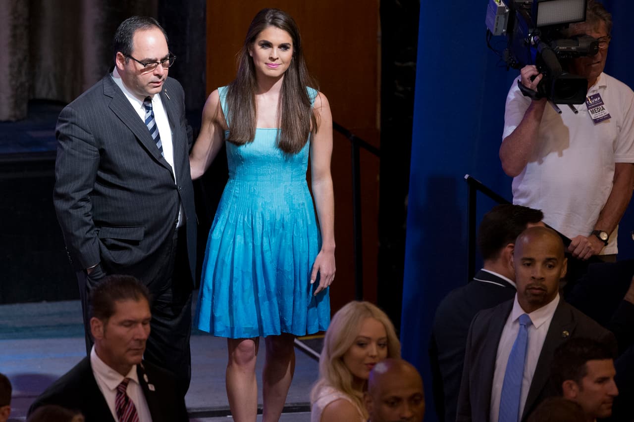 <b>Announcement of the running mate.</b> Hope Hicks behind the scenes during Donald Trump's announcement of Mike Pence as his choice for vice-presidential candidate. New York. July 16, 2016.