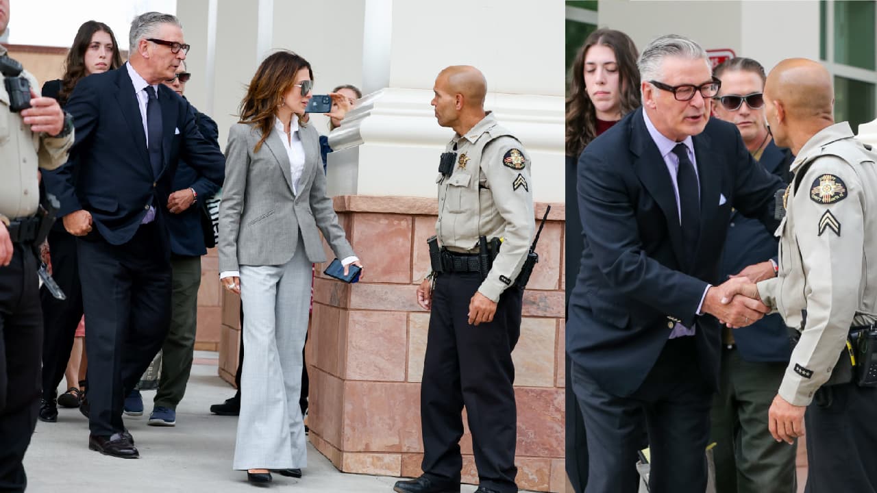 Alec Baldwin despidiéndose de las autoridades tras quedar libre de cargos por la muerte de Halyna Hutchins.