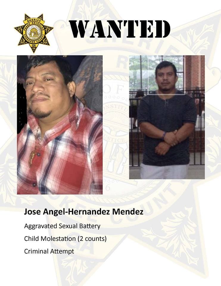 JOSÉ ÁNGEL HERNÁNDEZ MÉNDEZ. Acusado de agresión sexual agravada, dos cargos de acoso sexual infantil e intento criminal. Si lo has visto, llama al 911 o al 678-493-4080.