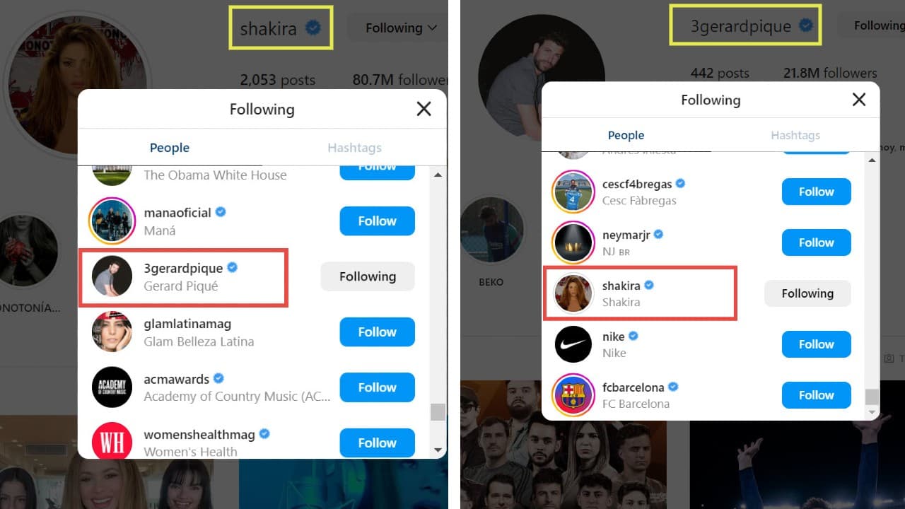 Shakira y Piqué todavía se siguen en Instagram.
