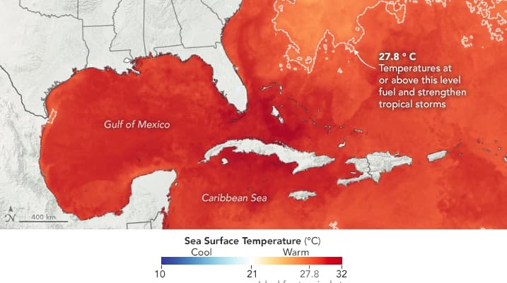 Las temperaturas del océano anormalmente cálidas y una posible La Niña prepararon el escenario para una temporada de huracanes en el Atlántico superior al promedio. Imagen del 20 de julio de 2020.