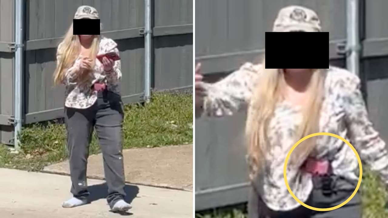 En los videos compartidos por “María” a Univision, se observa que, en el momento en que su vecina la insulta, lleva un objeto en la cintura que parece ser un arma de fuego.