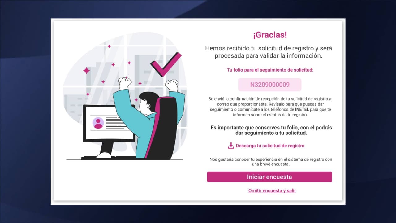 <b>Apunta tu número de folio</b> para que puedas darle seguimiento a tu solicitud; lo deberás hacer también en la página 
<a href="https://votoextranjero.ine.mx/srve_ciudadano/app/ciudadano/onboardSeguimiento?execution=e2s1" target="_blank">votoextranjero.ine.mx</a>, haciendo clic en el apartado especial y siguiendo las instrucciones. 
<b>Las elecciones se llevarán a cabo el 2 de junio de 2024</b>.