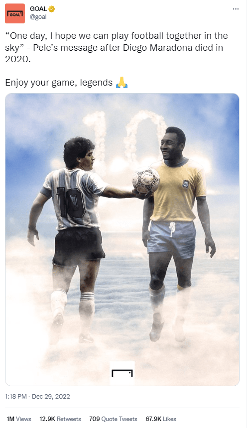 "Espero que un día volvamos a jugar fútbol en el cielo" - el mensaje de Pelé después de la muerte de Diego Maradona en 2020. Disfruten su juego, leyendas"