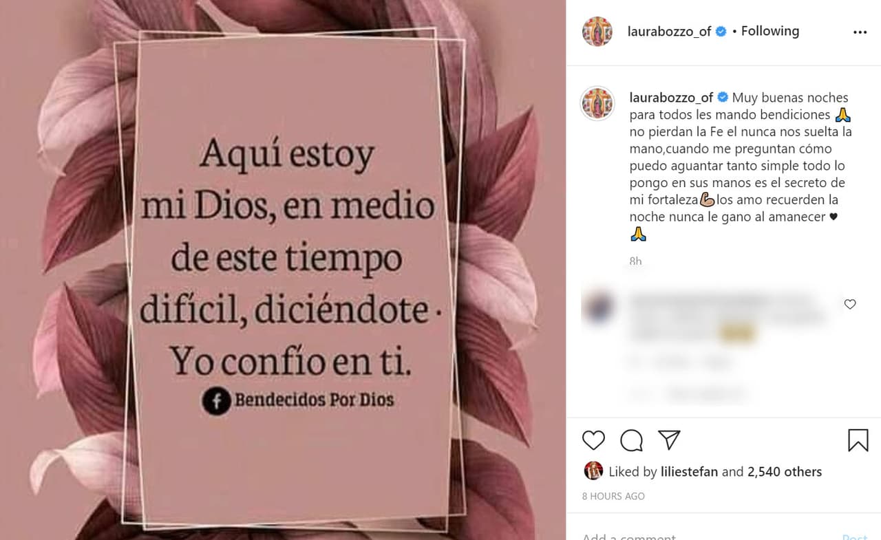 Más tarde, 'La Señorita Laura' hizo
<b><a href="https://www.instagram.com/p/CEA-XXQhFCa/" target="_blank"> otra publicación </a></b>en Instagram en donde, sin mencionar a los demandantes ni el proceso legal que enfrenta, se encomendó a Dios "en medio de este tiempo difícil". 
<br>