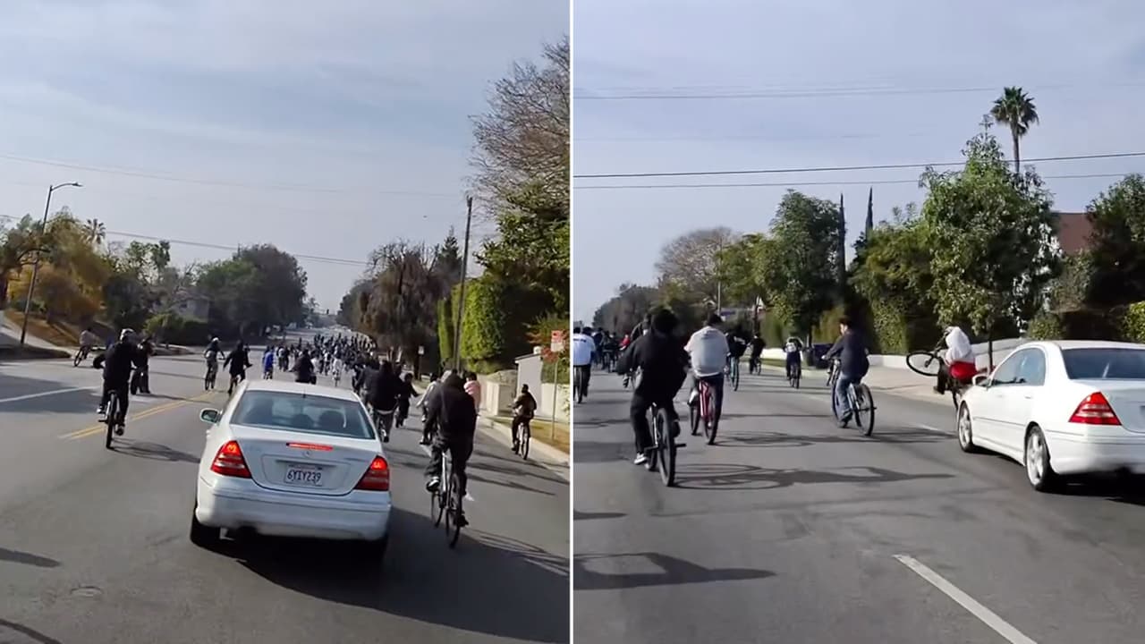 Zigzagueaba peligrosamente: el momento en que un conductor enfurecido casi arrolla a un grupo de ciclistas en California