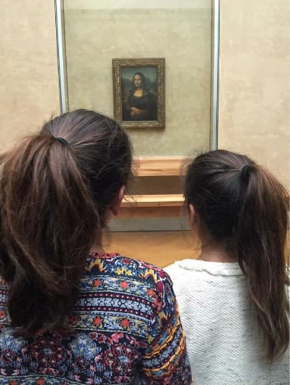 Antonella y Michaella. Su encuentro con La Mona Lisa en el Museo de Louvre.