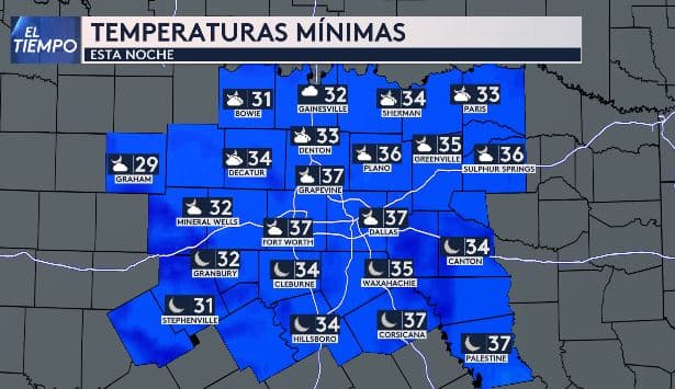 Para esta noche, se anticipa que 
<b>el termómetro baje hasta los</b> 
<b>37°F</b>, dando paso a un sábado con un ambiente más fresco en toda la región.