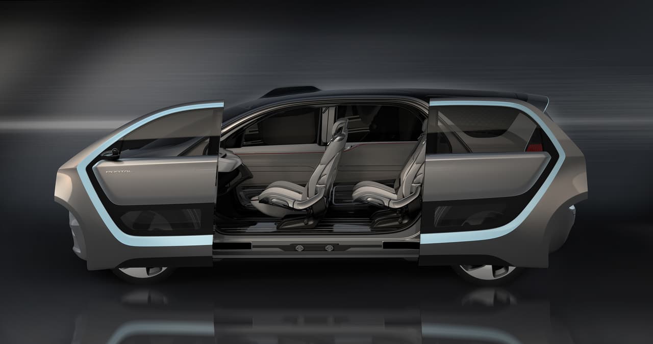 El Chrysler Portal Concept logra una interesante solución para el abordaje del vehículo con 
<b>puertas deslizantes que se mueven hacía cada extremo del vehículo</b> logrando un gran espacio ininterrumpido con el mismo estilo de los autos con puertas 'suicida' del pasado.
<br>