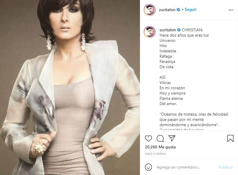 Finalmente se despidió de ella, pidiéndole: "Vuela alto y sigue iluminando nuestras vidas, cuerpo celeste, luz, calor, mujer, madre, hijos, amor, armonía del universo. Segundo aniversario de tu viaje. 26 de febrero de 2021", cerró con un emoji de corazón rojo.