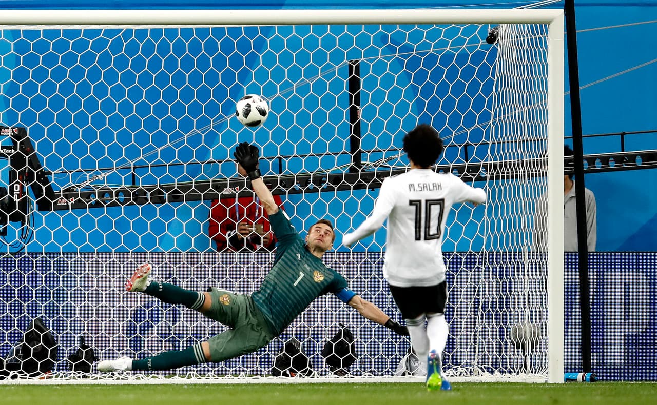 42: Mohammed Salah (penalti), al minuto 28 del segundo tiempo. Rusia 3-1 Egipto
