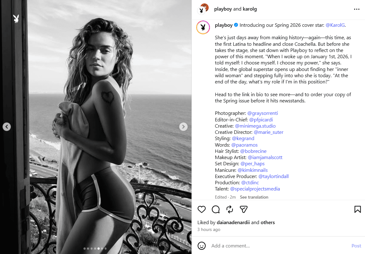 Karol G posó ‘topless’ para la edición de primavera de Playboy.