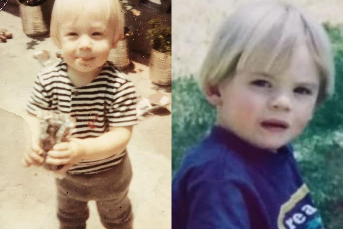 Esta imagen muestra las similitudes que hay entre ellos desde los primeros años de vida. El actor es el niño de la camisa con rayas y Graco aparece vestido de azul.