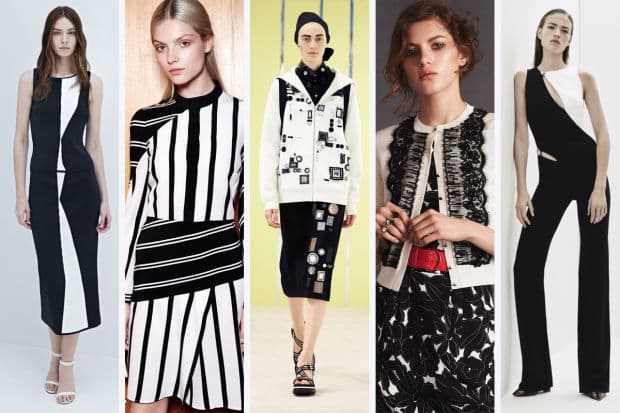 4. Black and White. Esta es una tendencia clave cada temporada y, en esta colección resort 2016, muchos diseñadores decidieron volver a los básicos. Algunas firmas y diseñadores basaron casi toda la colección en esta paleta de colores. Algunos de ellos son: Marc Jacobs, Oscar de la Renta, Mugler y Sachin + Babi.
