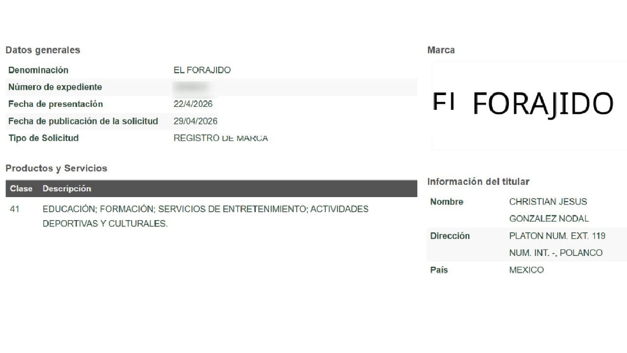 Nodal registró a su nombre El Forajiro ante el Instituto Mexicano de la Propiedad Industrial (IMPI).