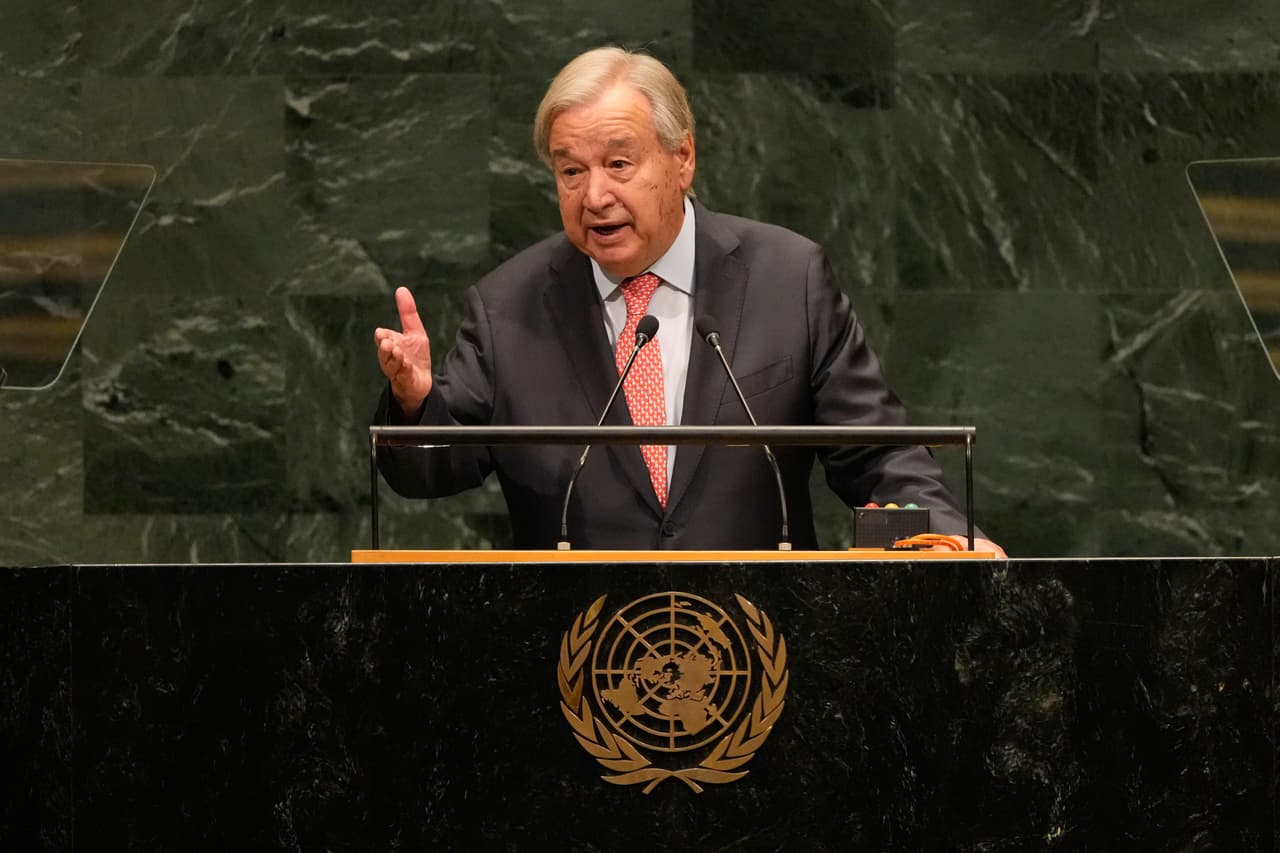 El secretario general de las Naciones Unidas, Antonio Guterres, interviene durante el 81.º período de sesiones de la Asamblea General de las Naciones Unidas en la sede de la ONU, el martes 22 de septiembre de 2026. (Foto AP/Seth Wenig)
<br>