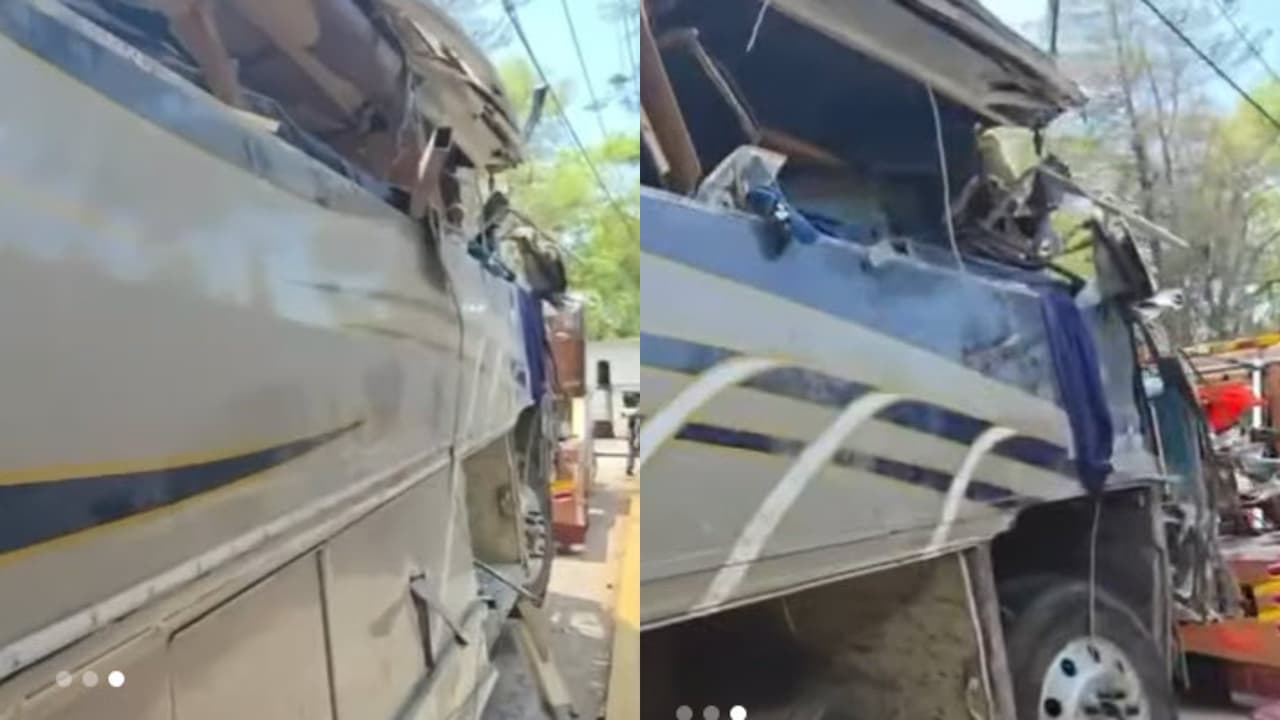 Así quedó el autobús de Conjunto Primavera tras quedarse sin frenos.
