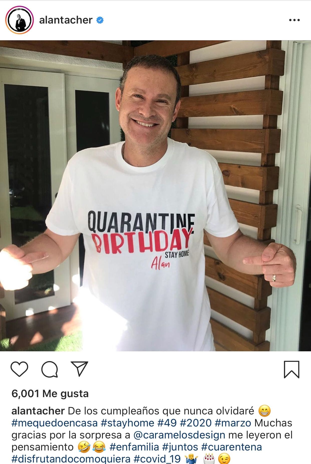 <b><a href="https://www.univision.com/temas/alan-tacher">Alan Tacher</a></b> celebró su cumpleaños 49 el pasado 28 de marzo. Las felicitaciones y los momentos especiales no faltaron, con todo y que el conductor estuvo solamente en casa como medida de prevención ante el brote de coronavirus, que actualmente se vive a nivel mundial.
<br>