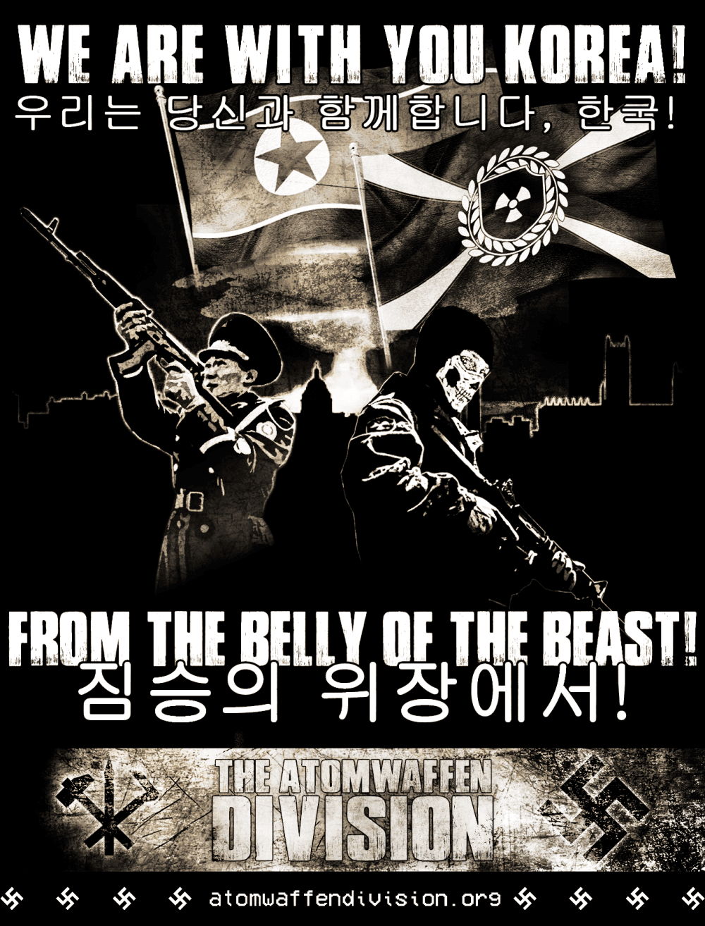 "Desde el vientre de la bestia", la propaganda de Atomwaffen en apoyo a Corea del Norte.
