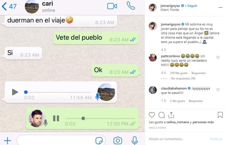 Cuatro horas después que Jomari reveló que su madre ya sabía del bloqueo, publicó otro mensaje donde decía que "el chisme ya superó al pueblo y está llegando a la capital". Y es que su sobrina le ha reprochó lo que le hizo a su mamá. "Has bloqueado a la abuela de
<b><a href="https://www.instagram.com/p/B5npM8SBejv/" target="_blank">Instagram</a></b>" , le dijo.