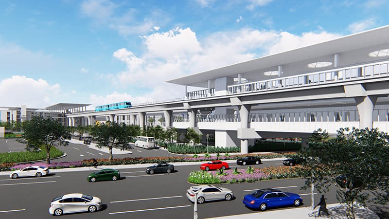 El tren elevado automático (
<a href="https://www.lawa.org/connectinglax/automated-people-mover" target="_blank">Automated People Mover APM</a>) que inició su construcción en marzo de 2019, antes de la pandemia, sigue avanzando en el LAX.