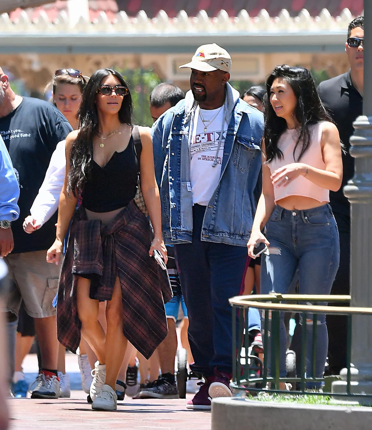 Photo © 2017 Splash News/The Grosby Group EXCLUSIVE Los Angeles, May 23, 2017. Kim Kardashian and Kanye West take their daughter and niece to the happiest place on earth, Disneyland. The group, joined by friends, were seen riding many rides including the teacups, Dumbo, Its a Small World, the gadget go coaster and many other rides on their trip. Kanye even cracked a smile on thunder mountain,