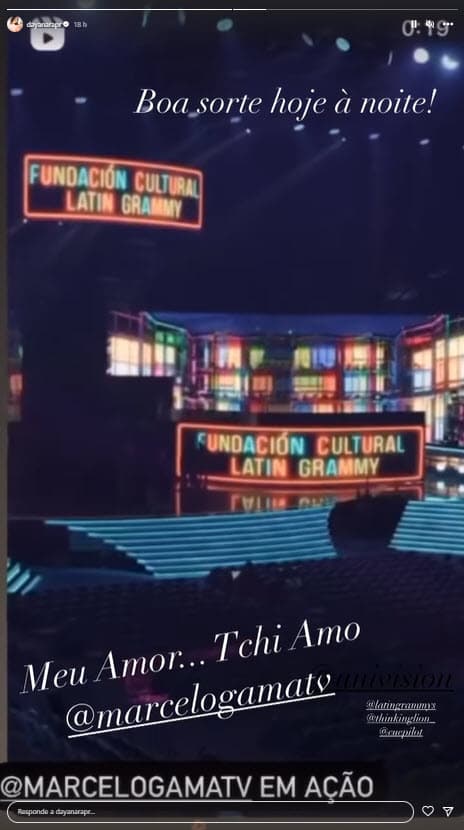 En una segunda publicación, mostró un video con varios momentos de los ensayos del evento y le reiteró su amor: "
<b>Buena suerte esta noche. Mi amor, te amo</b>. Marcelo Gama en acción", fueron las palabras en portugués que le dedicó.