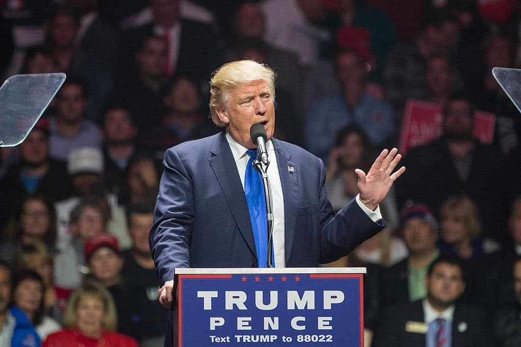 MANCHESTER, NH - NOVEMBER 07: Republican presidential candidate Donald Trump speaks during a rally at the SNHU Arena on November 7, 2016 in Manchester, New Hampshire. With one day until the election, both candidates and their surrogates are holding campaign rallies in battleground states across the nation. (Photo by Scott Eisen/Getty Images)