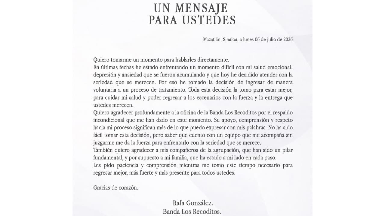 Rafa González se alejará de la música para enfocarse en su salud mental.