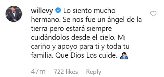 El galán cubano William Levy le mandó su apoyo a Ferdinando y a toda su familia en este duro momento por el que atraviesan.