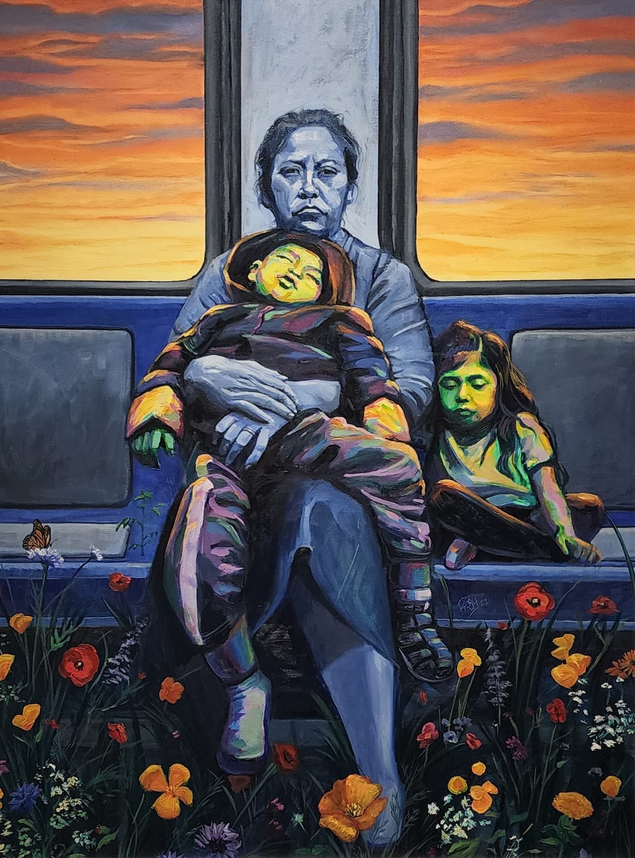 Los estadounidenses de origen anglosajón consideraban a los chicanos como extranjeros, aunque hubieran nacido en Estados Unidos.
<br>
<br>Obra por Rosy Cortez. 
<i>Dreamers, 2022</i>. Óleo sobre lienzo.