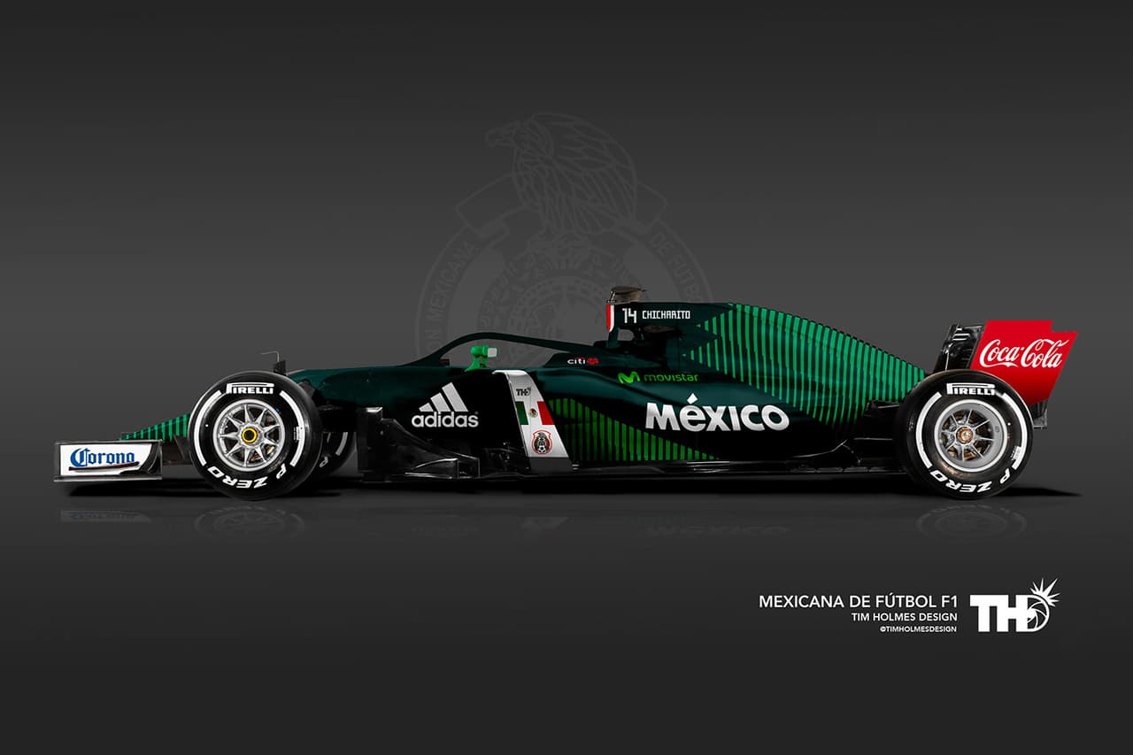 <b>México</b>
<br>La playera que la selección mexicana utilizará durante su participación en la Copa Mundial Rusia 2018 sirvió de inspiración para el diseño del monoplaza. 
<br>Jugador: N° 14 Javier ‘Chicharito’ Hernández (delantero)