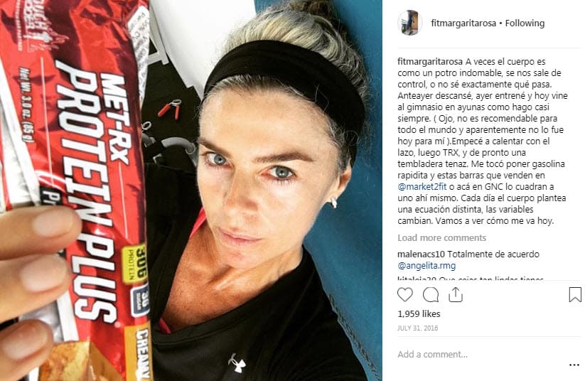 En ella se notaba que la actriz se ejercitaba sin comer nada antes y que esta costumbre a veces tenía consecuencias para su cuerpo, como en esta imagen donde relató que comenzó a tener una "tembladera tenaz".