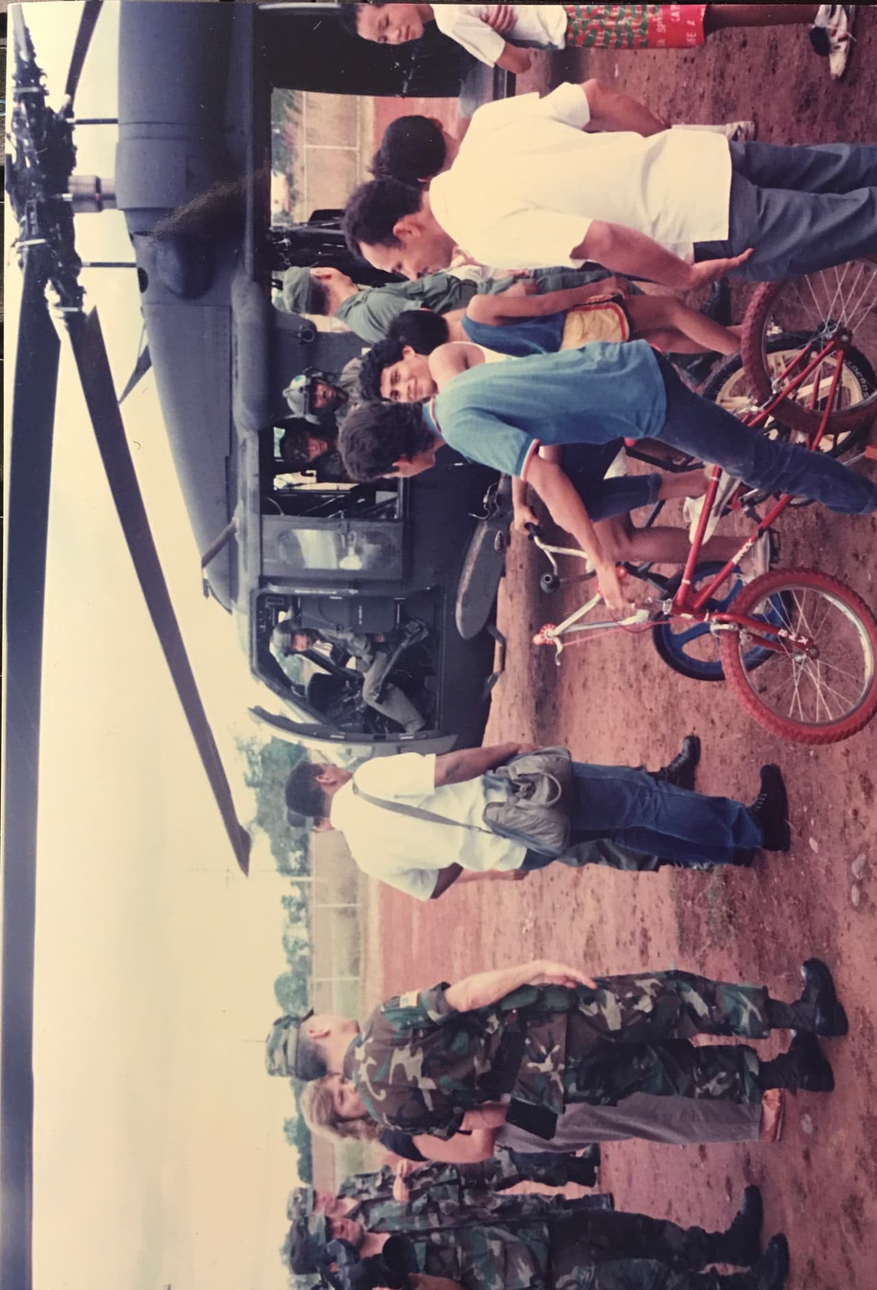 Gen Marc Cisneros talking to a reporter during a visit to the interior of Panama after the invasion. With Noriega in prison in the United States, and a new democratically-elected president, Guillermo Endara, installed in Panama, the focus of U.S. troops switched to reconstruction and “nation building.”