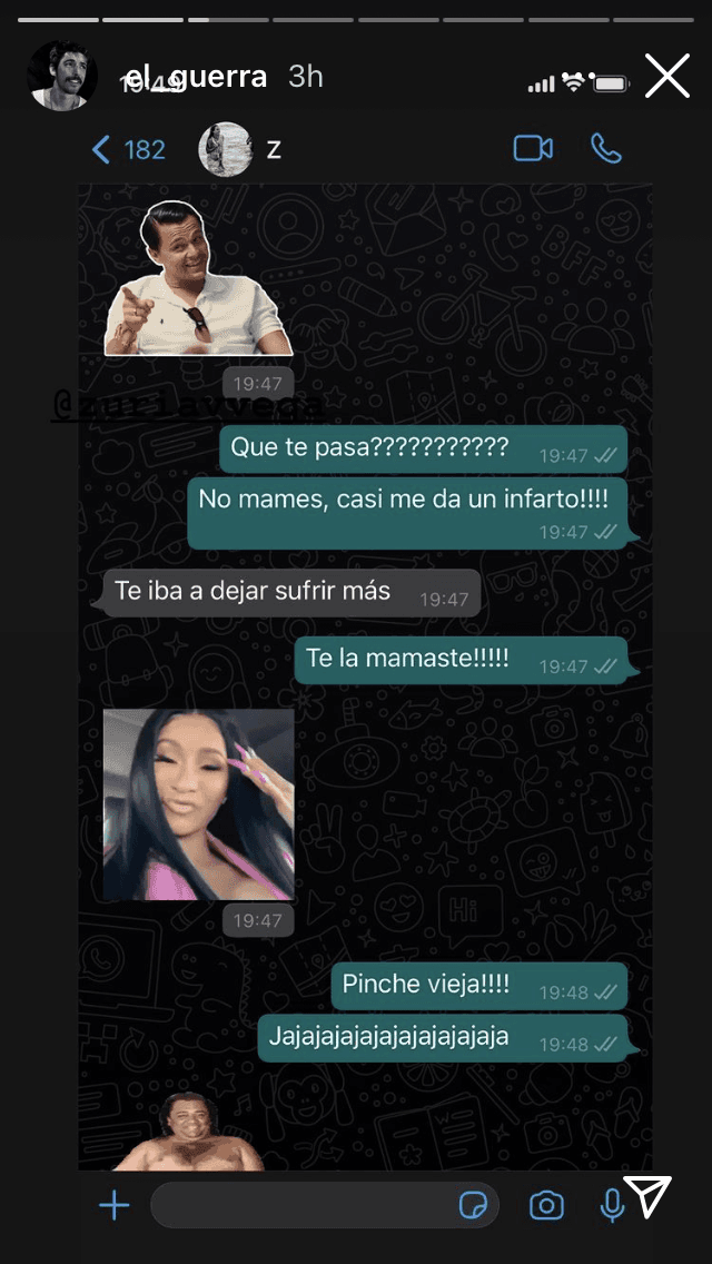 Con un 'sticker' de Leonardo DiCaprio la actriz confesó que era mentira y Alberto le reprochó la broma porque 
<b>casi le da un infarto</b>.