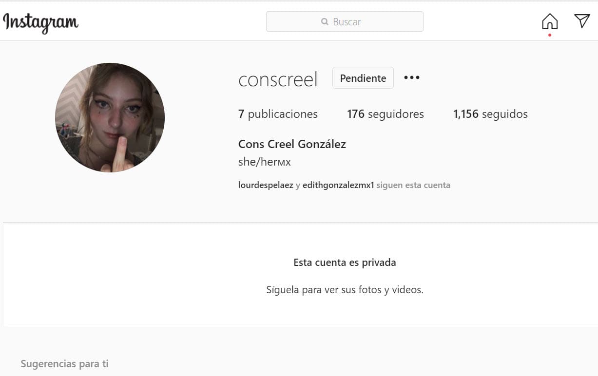 Actualmente, la joven lleva públicamente un perfil bajo. Por ejemplo, su cuenta de Instagram la mantiene privada. Curiosamente,
<b><a href="https://www.univision.com/famosos/novia-viudo-edith-gonzalez-habla-criticas-fotos" target="_blank">la nueva novia de su padrastro, Lourdes Peláez</a></b>, es una de sus 176 seguidores.