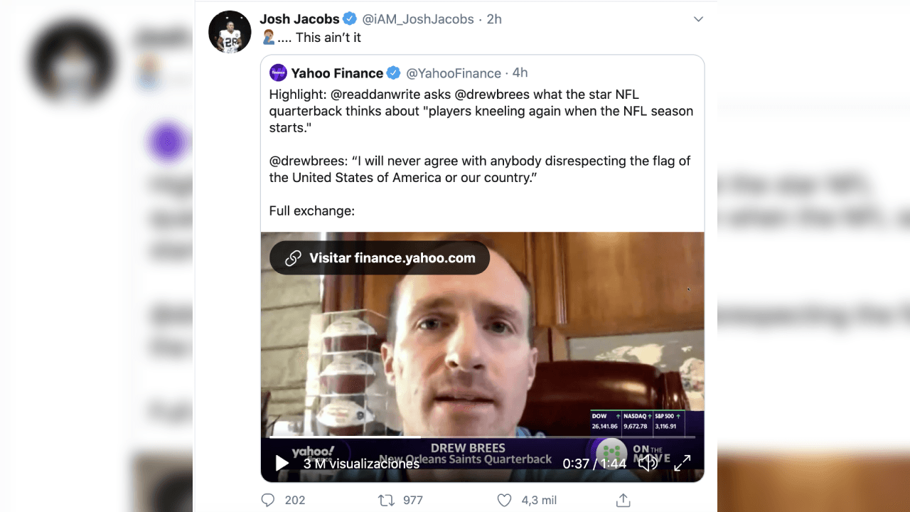 Así reaccionan deportistas y personas famosas ante las polémicas declaraciones del QB de los Saints.