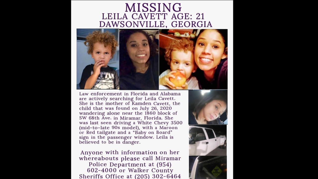 Las autoridades en Florida y Alabama emitieron una alerta por la desaparición de la Leila Cavett y piden ayuda ciudadana para encontrarla pues “creen que pueda estar en peligro”.