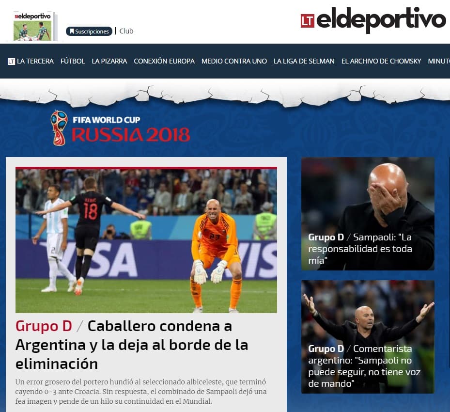 La Tercera (Chile) no se fue por las ramas y destacó el grave error del portero Willy Caballero que abrió el camino para la derrota por goleada.