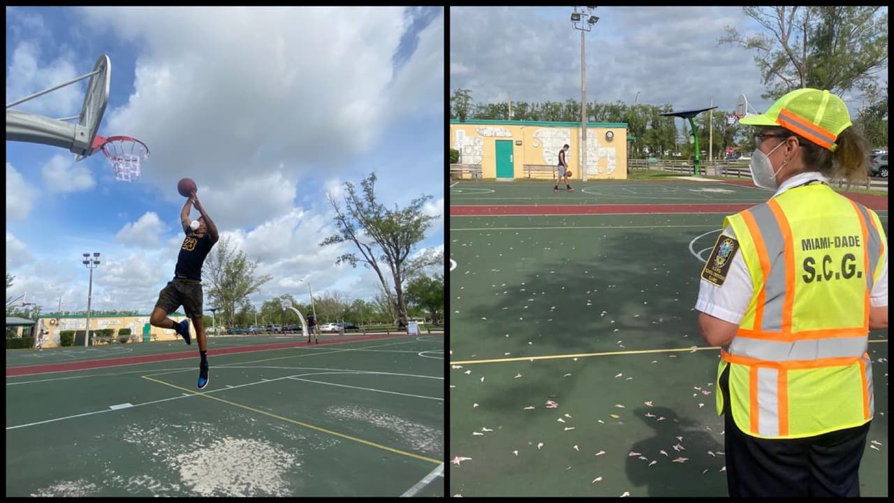 En las canchas de baloncesto solo se permite que jueguen de manera individual. 
<br>
<br>