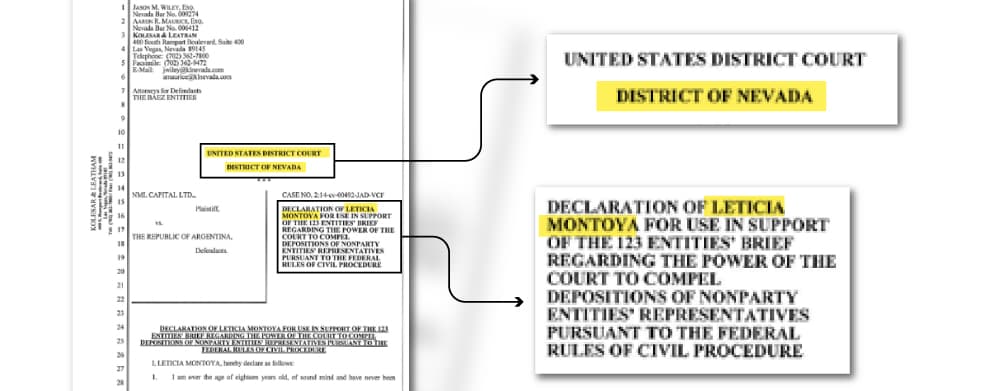 Documento de la declaración de Leticia Montoya en una corte de Nevada